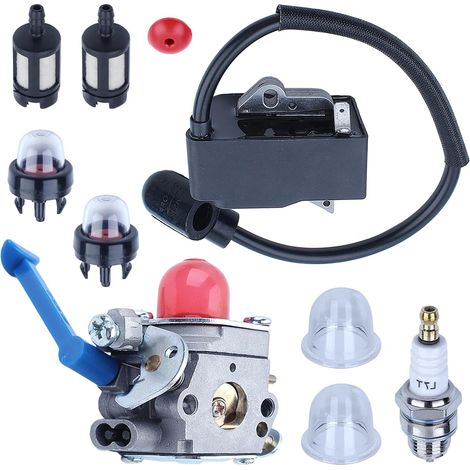Kit de réglage avec carburateur et bobine d'allumage pour Husqvarna 128C 128LD 128R 125C 125E 125L, carburateur, bobine d'allumage, poire d'amorçage, poire d'amorçage à clipser, filtre à carburant, cl (1/5)