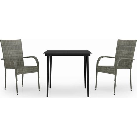 Maison Exclusive - 3-tlg. Garten-Essgruppe Grau und Schwarz