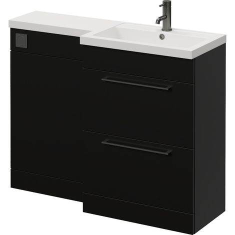 Napoli 390 Matt Black 1100mm 2 Drawer Vanity Unit Toilet Suite with Square Right Hand Lucia Basin - 1100mm - Gunmetal Grey 320mm HandleWithout Kingston Toilet Pan