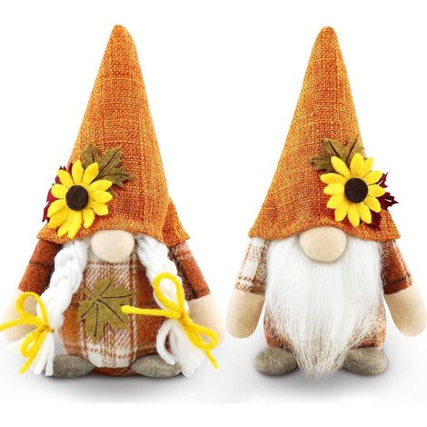 2er Set Herbst Wichtel Figuren mit Sonnenblume und Ahornblatt, handgefertigt (1/5)