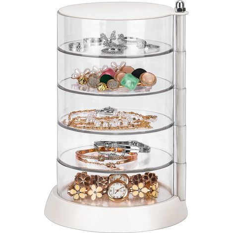 Organizzatore per accessori per capelli a 5 livelli in acrilico trasparente con elastici, scatola portaoggetti per accessori per capelli da ragazza per bracciali, anelli e altri accessori per capelli.