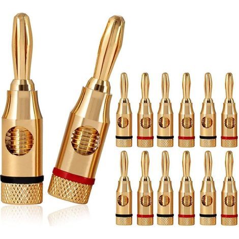 12pcs Fiches Bananes,Premium 24K Connecteur Plaqué Or pour HiFi Haut-Parleur,Câble Enceinte,Home Cinema,Speaker Cable (1/4)