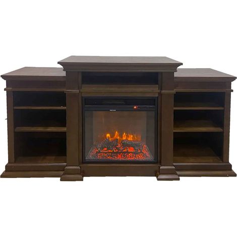 Biden - Elektrischer Holzboden-Kamin 179x48xH85 cm, Flammeneffekt, Nussbaum Farbe