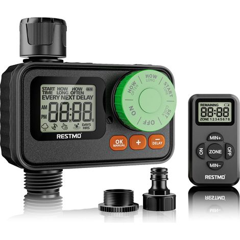 Integrated RF Watering Timer and Remote Control 1 Zone Automatic/Manual/Rain Delay, Watering Timer for Garden Hose, Outdoor Faucet, Lawn (1/5)