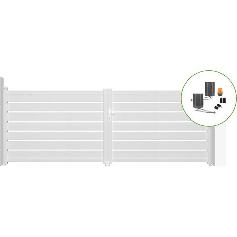 Portail Battant motorisé VOGEL 4m H.140cm Aluminium Blanc + Motorisation BUNKER B500 (1/4)