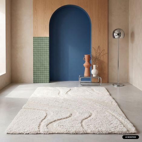 Tapis intérieur shaggy motif avec relief crème Amy 200 x 290 cm (1/5)