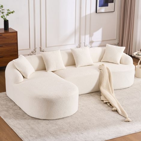 Canapé d'angle gauche modulaire 243x150x67 cm blanc cassé, en chenille, sans montage MEUBLIV (1/5)