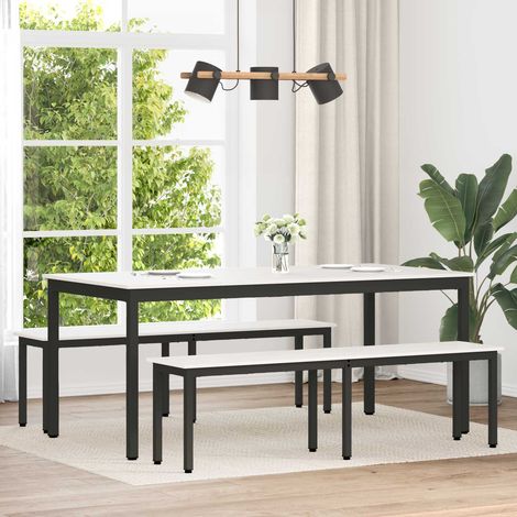 Banc intérieur et extérieur en pin massif, pieds en métal, blanc, 160 x 35 x 45 cm - PANGIVO (1/5)