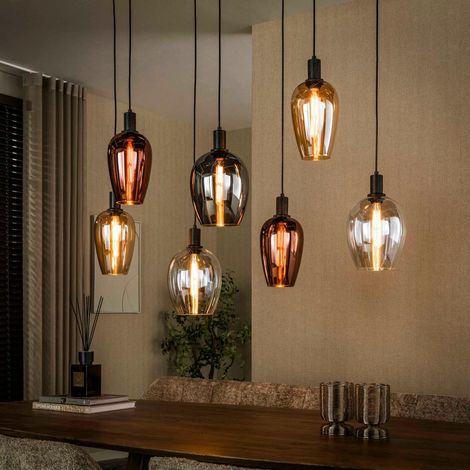 Suspension cuisine verre multicolore 7 abat-jour NIAGARA