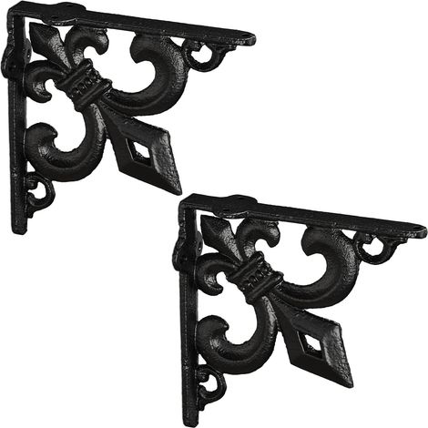 4x Staffe per Mensole, Supporti dal Design Barocco, Reggimensola Angolari per Scaffali, Stile Vintage, Nero