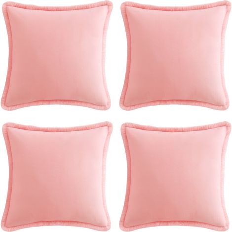 Set 4 Federe Cuscini Boho Cotone Frange Rosa 55 x 55 cm (1/5)