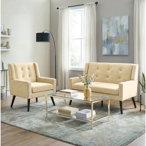 Set di 2 poltrone da appoggio beige, tessuto, schiuma ad alta densità, gambe in legno DESVIAE (1/5)