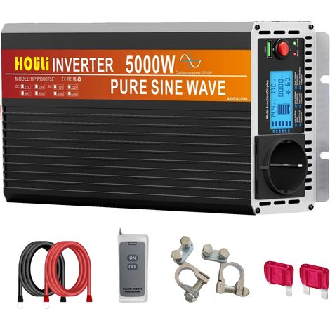 Onduleur, conversion 12V à 220V, fonctionnalités de télécommande, 5000W, 12V, 220-230V (1/2)