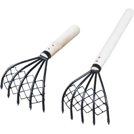 Petit râteau à clous avec sac en filet Petit râteau Outil de fouille de coquillages-- (1/5)