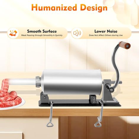 Machine à saucisses manuelle en acier inoxydable - 3 kg - Machine de remplissage horizontale de saucisses pour cuisine et restaurant - Machine à saucisses faites maison (1/5)