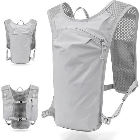 Veste de running unisexe, sac à dos de running avec compartiment pour hydratation, ultralégère, résistante et respirante, bandes réfléchissantes pour le cyclisme, grise (1/4)