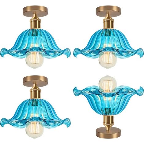 5pcs Plafonnier Retro en Verre 25cm,Moderne Lampe de Plafond Industriel Abat-jour Design Fleur E27 Lustre pour Salon Chambre (1/5)