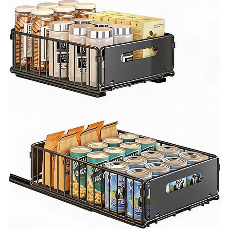Tiroir Coulissant De Rangement, Étagère Pliable En Acier Au Carbone, Organisateur De Placard Avec Glissière à Billes Silencieuse, Sans Perçage à Bande Adhésive Nano, Panier Pour Cuisine, Sous Évier, s (1/5)
