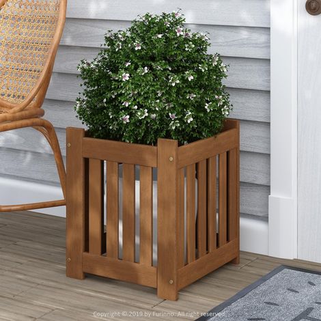 Jardinière cubique en Bois Dur Huile de Teck pour extérieur intérieur Jardin, terrasse, Balcon, Bois Clair (1/5)