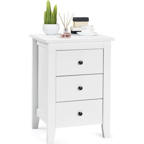 COSTWAY Comodino con 3 Cassetti, Cassettiera da Letto, Tavolino Spazioso con Struttura Resistente, per Salone e Camera da Letto, 46 x 37 x 65 cm (Bianco, 1 pezzo) (1/5)