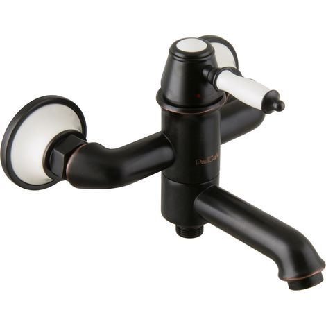 PaulGurkes Nostalgie Retro Aufputz Wannenarmatur schwarz mit weißer Keramik (1/4)