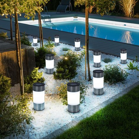 Solarleuchten Set Edelstahl Steckleuchten Außen Wegeleuchten Solarlampe Gartenleuchte, LED warmweiß, DxH 6,3x23,5 cm, 9er Set