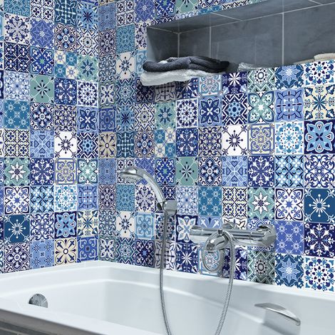 Sticker Mural Carrelage adhésif Cuisine Salle de Bain - 60 STICKERS CARREAUX DE CIMENT ENORA - 60stickers15x15cm (1/5)