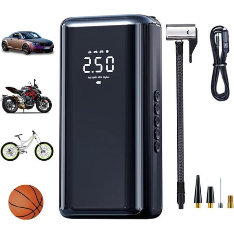 1 gonfleur de pneus, 25000 mAh, 150 PSI, affichage LED, manomètre intégré, pour voiture moto vélo (1/5)