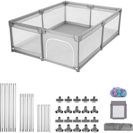 Parc de jeux pour bébé, 200x178,5cm, grande surface, intérieur/extérieur, barrière de sécurité sans espace, 50 balles océan, porte zippée, filet respirant (1/5)