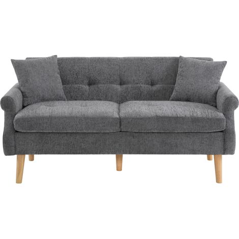 Sofá de 2 plazas de chenilla gris con cojines gruesos 162 x 74 x 77 cm (1/5)