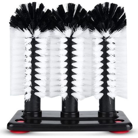Brosse à Verre,Brosse Lave-Verre,Lave Verre à 3 Têtes avec Base à Ventouse,Brosse Nettoyage Bouteille en Verre,Brosse de Nettoyage de Verre Brosse Bouteille avec Ventouse,goupillon biberon,19x10x19cm (1/5)