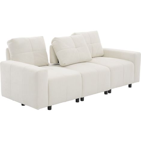 ELVMI Gerades 3-Sitzer Modulsofa mit Schlaffunktion und verstellbarer Rückenlehne, aus Chenille, Beige Weiß (1/5)
