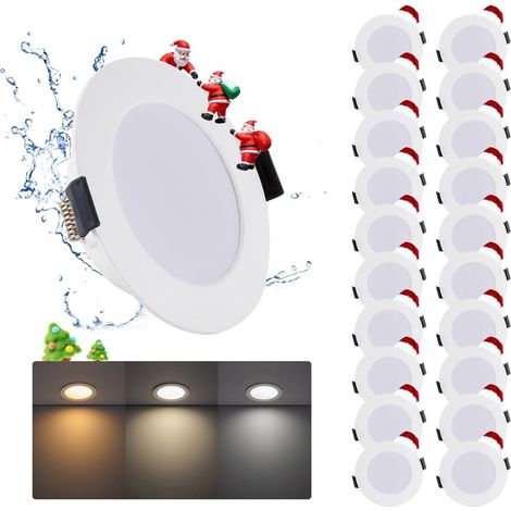 Lot de 20 Spot LED Encastrable - 5W - IP44 - 3 Couleurs Réglables - Pour Salle de Bain et Cuisine - 80mm (1/5)