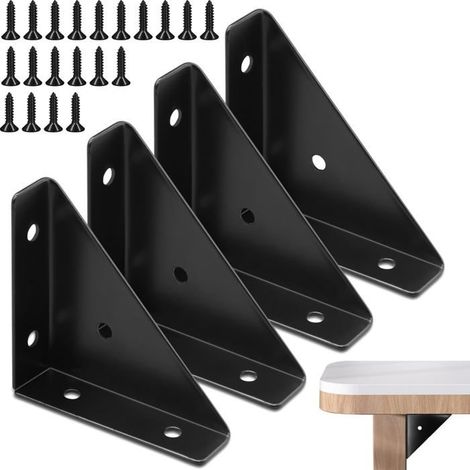 Support d'angle triangulaire noir lot de 4 en acier, 89×64×6 mm, vis incluses (1/5)