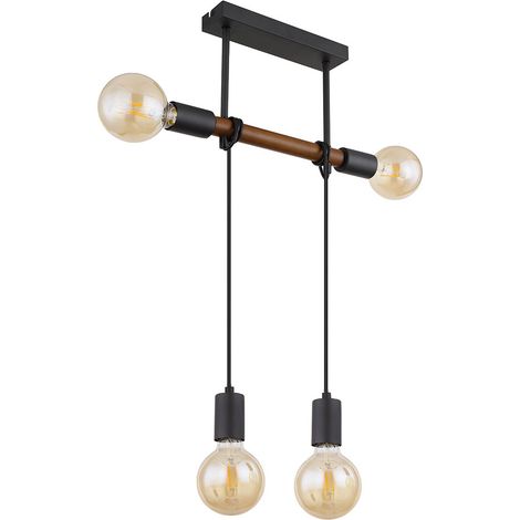 Hängeleuchte Höhenverstellbar Pendelleuchte Esszimmerleuchte Holz, Metall schwarz braun, 4x E27 Fassungen, LxBxH 39x6x100 cm