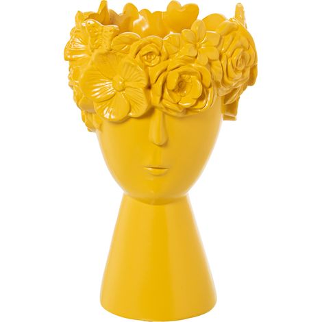 Vase Céramique Visage à Fleurs Jaune Mat °17X28 Cm Base:°11 Cm (1/4)