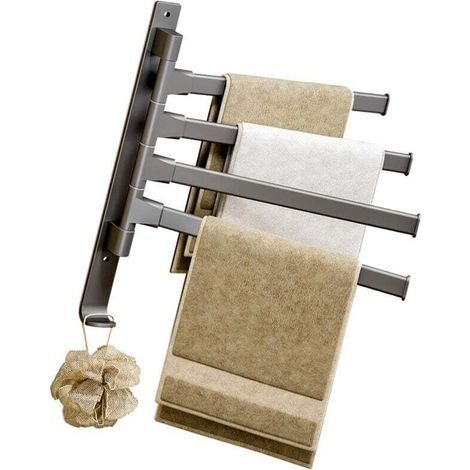 Schwenkbarer Handtuchhalter mit 4 dicken Aluminiumarmen, 180°-Drehung, für Badezimmer, Zuhause, Hotel (1/3)