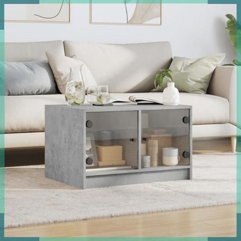 Table basse - 836367 - portes en verre gris - 68x50x42 cm - bois d'ingénierie (1/5)
