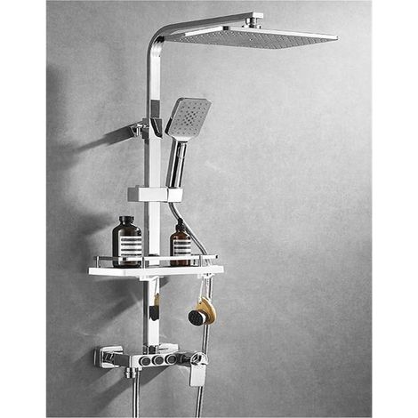 Ensemble de douche mitigeur thermostatique intelli Système de douche de salle de bain Ensemble de douche thermostatique à bouton noir en cuivre Douche de pluie à main pressurisée à 4 vitesses ( Color (1/5)