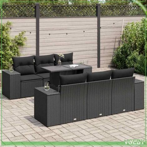 Salon de jardin 7 pcs - 3326736 - Résine tressée noire - Rangement avec sac étanche - Coussins déhoussables (1/5)
