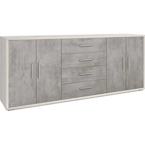 Mobile Basso 4 Ante 4 Cassetti 203x84x41 cm Ossido Bianco/Cemento (1/5)