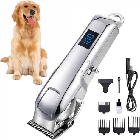 Kabelloser Hundehaarschneider für dichtes Fell, geräuscharmes Schergerät mit LED Anzeige, Hundehaarschneider mit Keramikklingen, Tierhaarschneide