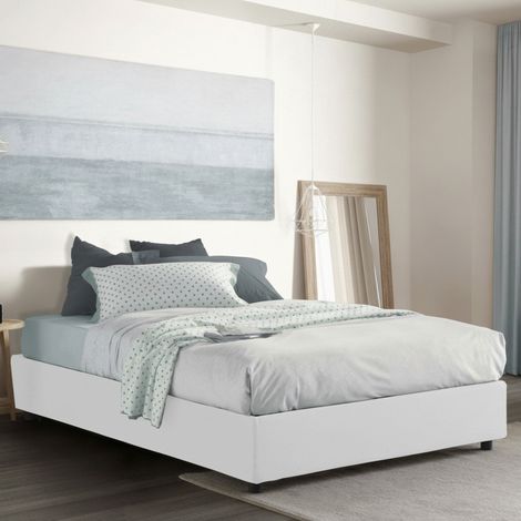 Talamo Italia Letto matrimoniale Elisa, Letto contenitore con rivestimento in tessuto, 100% Made in Italy, Apertura frontale, adatto per materasso Cm 160x190, Bianco, con imballo rinforzato (1/4)