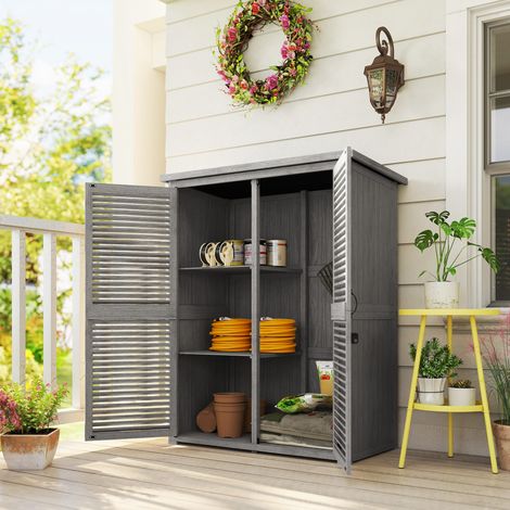 Armario de Jardín 0,83 m² 127x65x168 cm con 2 Puertas de Persiana 2 Estantes 2 Asas y Techo Impermeable Gris (1/5)