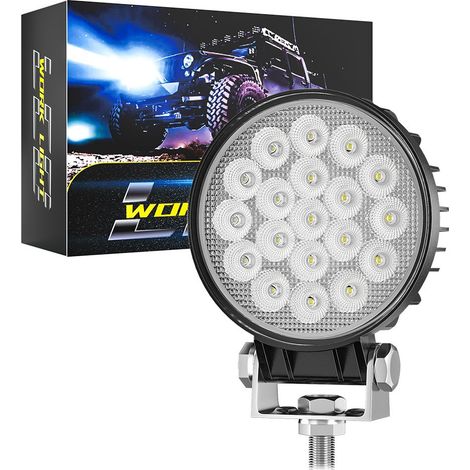 Lampe de Travail LED Ronde 4 Pouces 19LED 19W 2000LM 6500K Éclairage Diffus IP68 DC9-30V pour Chariot Élévateur, Camion, 4x4, Moto, Bateau et Engin de Chantier(4pcs) (1/5)