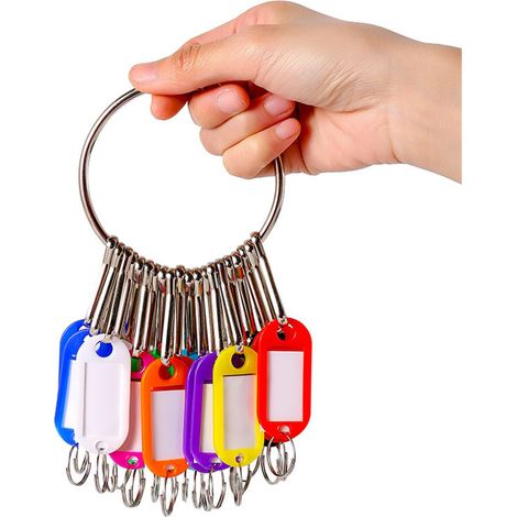 30 porte-clés avec anneaux brisés + 30 crochets détachables. Organiseur portable avec étiquettes multicolores inscriptibles. Idéal gestion clés. (1/5)