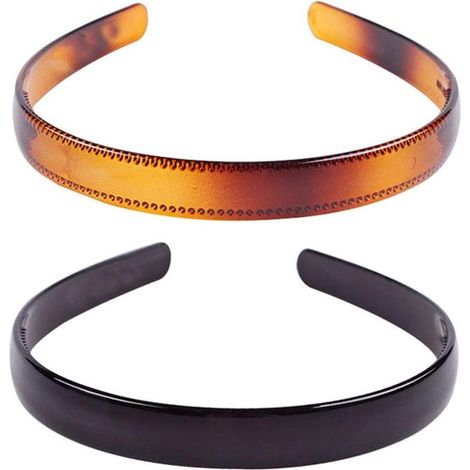 Conjunto de 2 diademas de plástico sencillas y modernas: diadema dentada fina, accesorios para el cabello para mujeres y niñas (Negro + Marrón) (1/4)