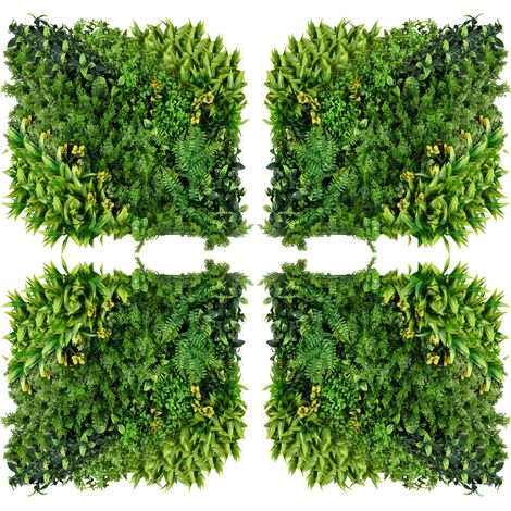 Mur végétal artificiel 12 pièces 50x50 cm en polyéthylène vert, brise-vue balcon – MEUBLIV (1/5)