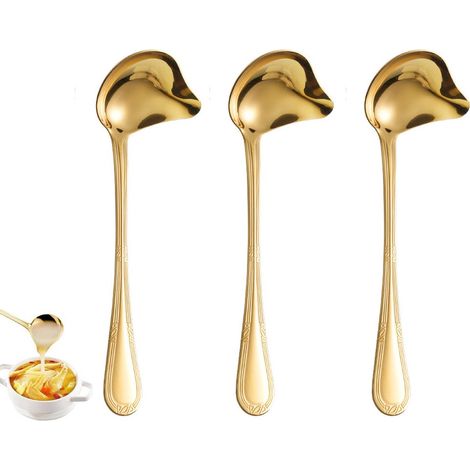 Set di 3 mestoli per salsa, mestoli per sugo, mestolo per salsa in acciaio inox, mestolo per salsa con manico lungo, utensile da cucina, argento, acciaio inox, 20 cm (1/5)