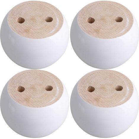 Jeu de 4 pieds de meuble ronds en eucalyptus blanc 8 x 8 x 5 cm Pouvant supporter un poids d'environ 100 kg (1/5)